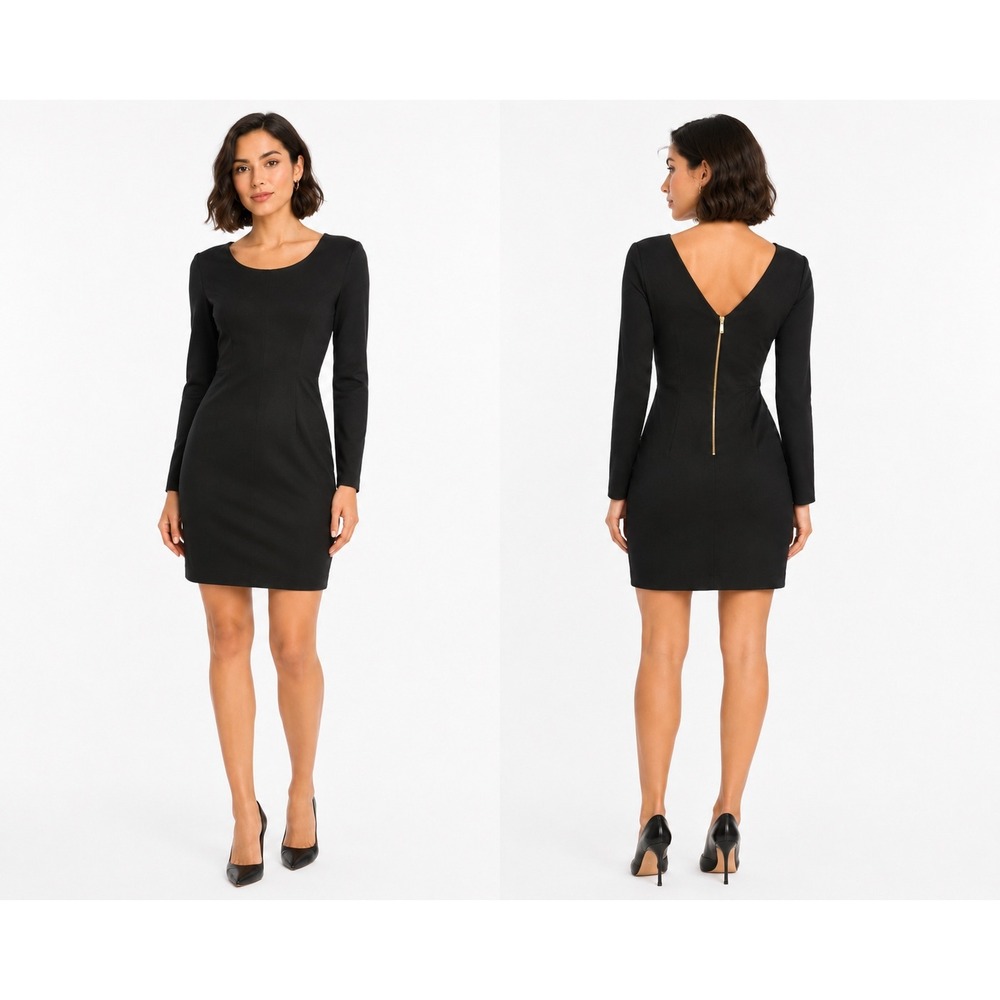 Banana Republic Black Long Sleeve Exposed Zipper V-Back Sheath Dress Size 6